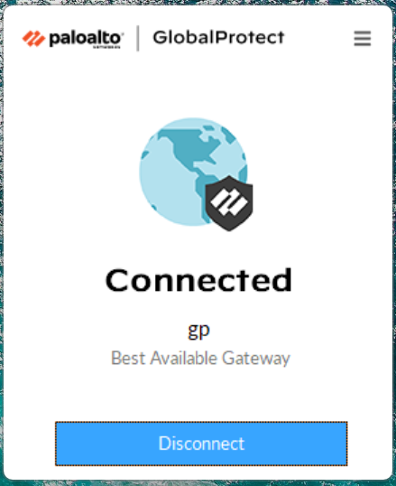 GlobalProtect Window Showing Connected Status