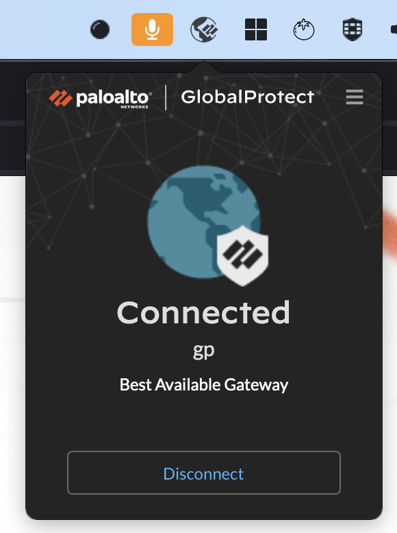 GlobalProtect Window Showing Connected Status on macOS