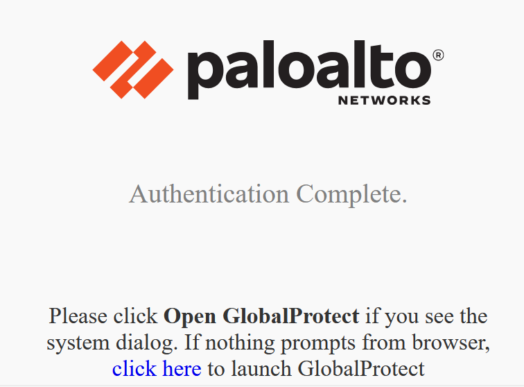GlobalProtect Authentication Success Page in Browser
