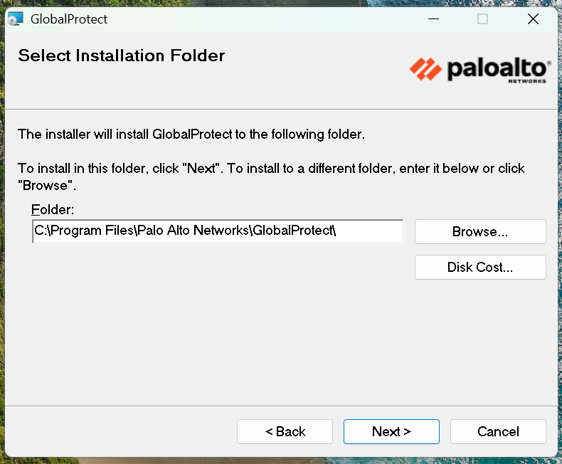 GlobalProtect Installer Destination Folder