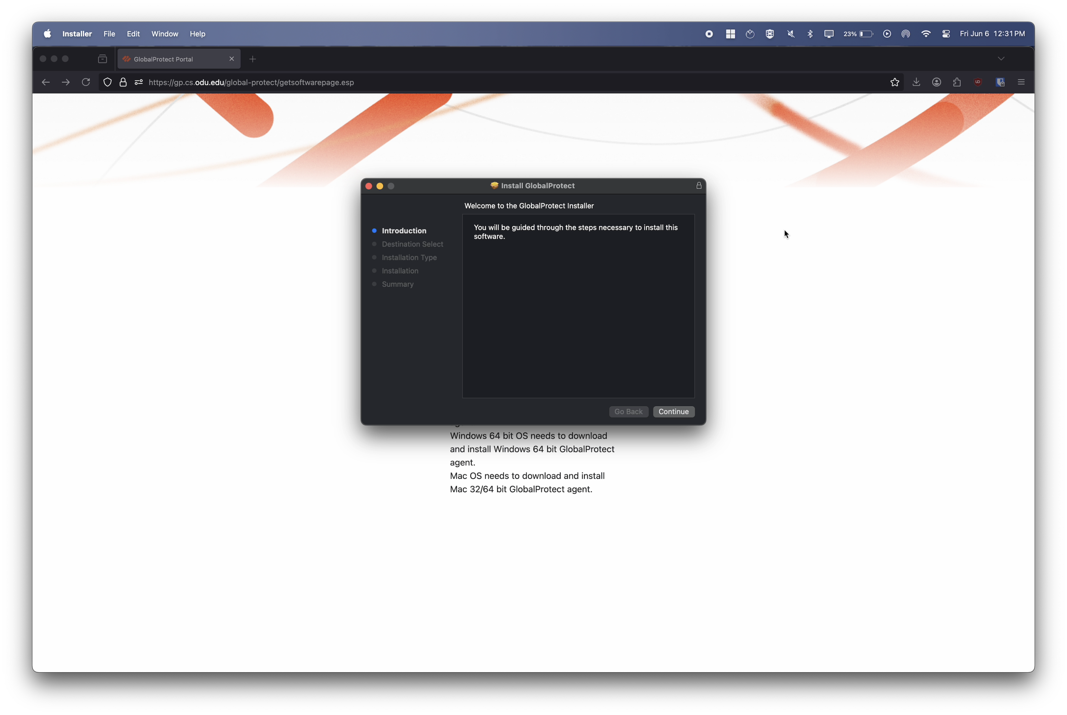 GlobalProtect macOS Installer Welcome Screen