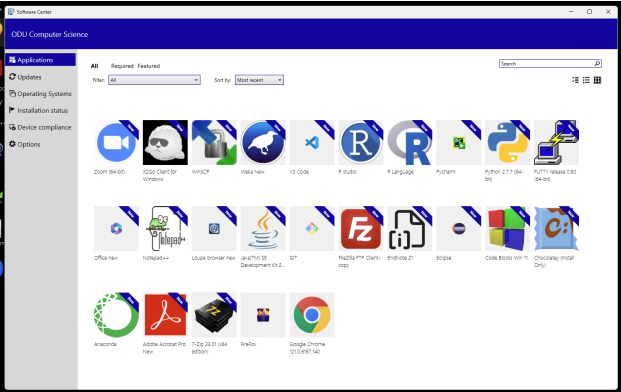 Selecting an application in Software Center