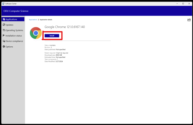 Clicking the Install button
