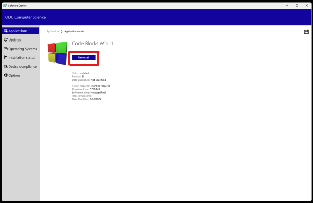 Clicking the Uninstall button