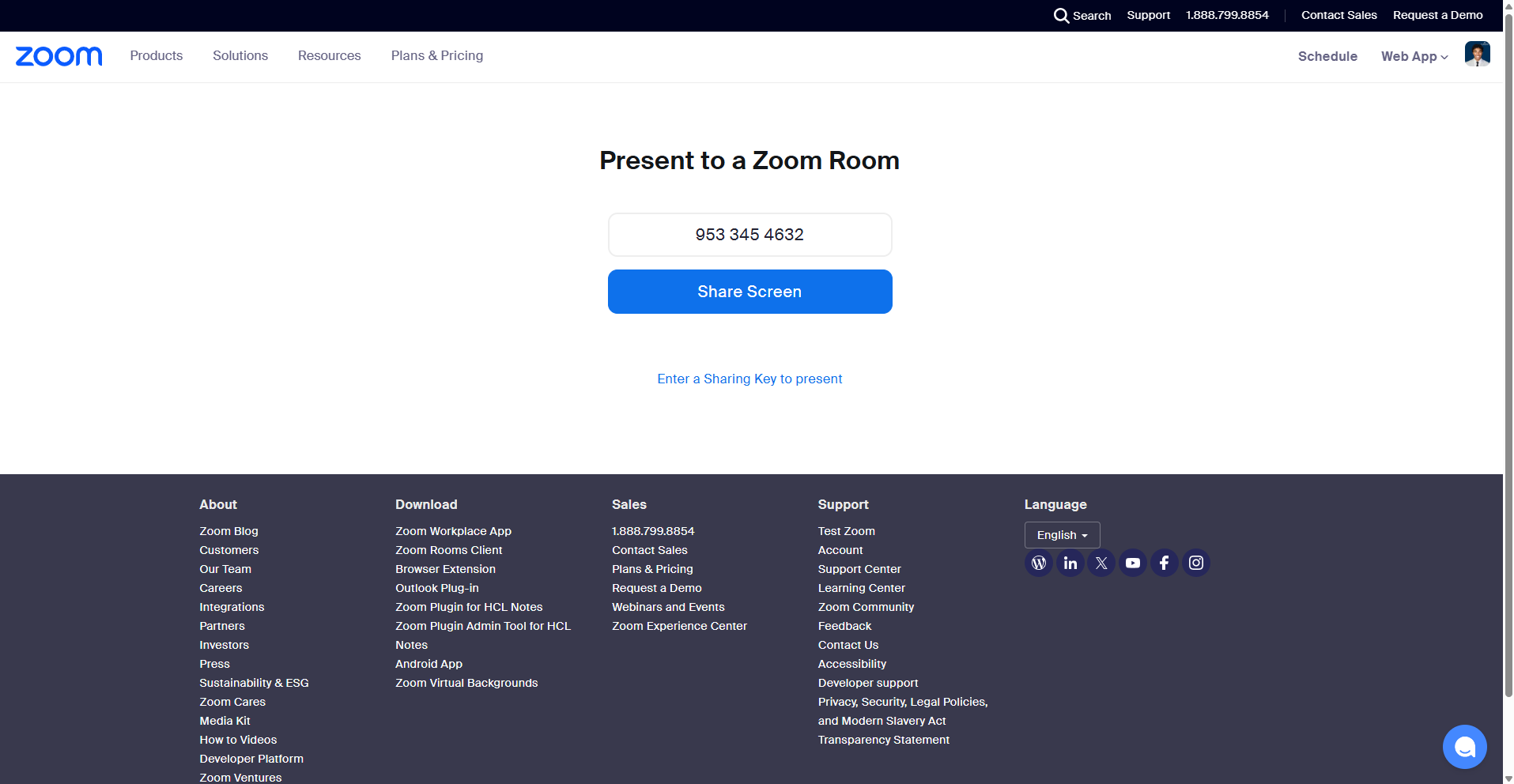 Zoom Web Share Details